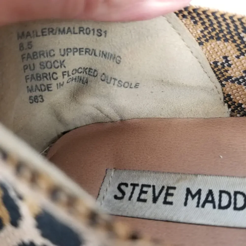 Steve Madden Women's Mailer Leopard Print Stretch Knit Slip On Sneakers Size 8.5